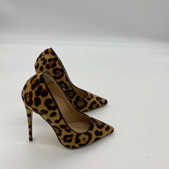 FSJ Leopard Suede Printed Toe Stilettos Heel Pumps - Picture 4 of 10